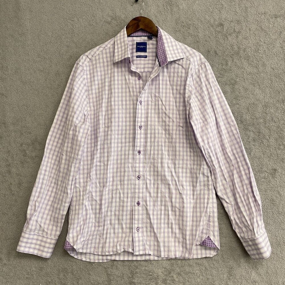 NWOT Nick Graham Men's L Stretch Modern Fit Long Sleeve Button Shirt Plaid